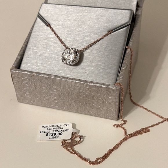 Zales Jewelry - Zales Rose Gold and Silver Halo Pendant Necklace NWT